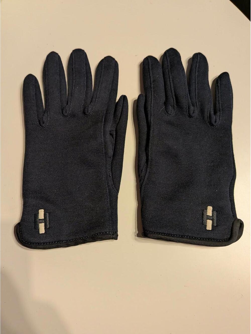 Rare Authentic HERMES Black Silk Gloves Size 6 1/2 Women's Winter 6.5 H Logo